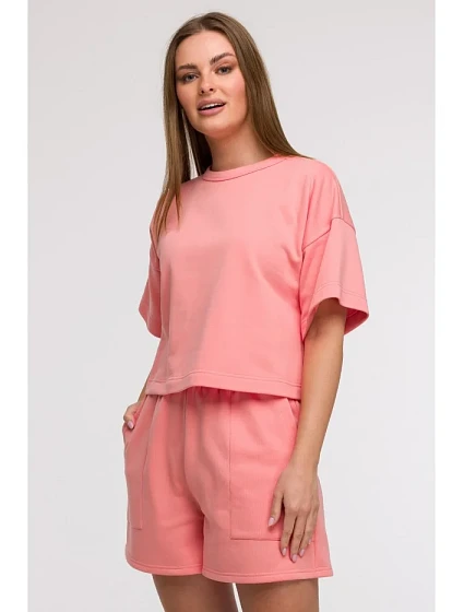 mikina s krátkým rukávem korálová model 21047210 - BeWear mikina s krátkým rukávem korálová model 21047210 - BeWear