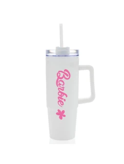 BARBIE - bílý cestovní hrnek s průhledným víčkem 900 ml