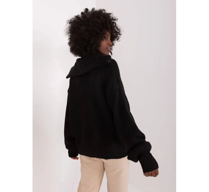 Dámsky voľný sveter s rolákom čierny (0374)
