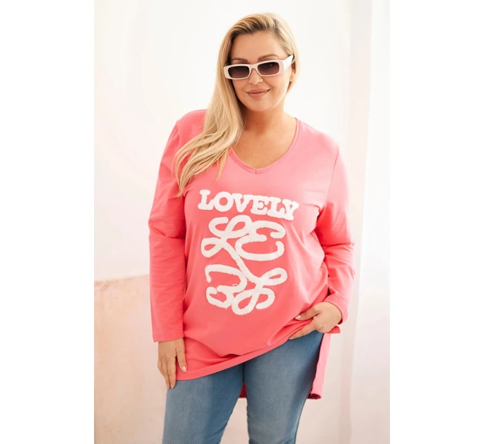 Dámske Plus veľkosť bavlnená blúzka s V-výstrihom ružová