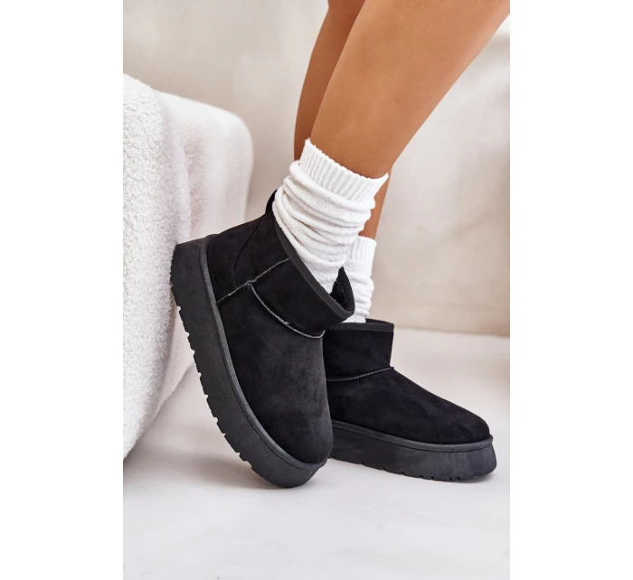 Niskie Śniegowce Damskie Na Platformie Ocieplane Futerkiem Czarne Saldren Niskie Śniegowce Damskie Na Platformie Ocieplane Futerkiem Czarne Saldren