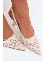 Krajkové Sandály na Podpatku Světle Béžové model 22103019 - Boto