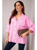 Dámske bavlnené tričko s vreckami svetloružové