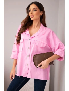 Dámske bavlnené tričko s vreckami svetloružové