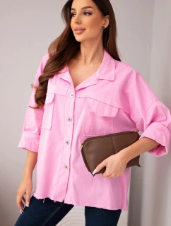 Dámske bavlnené tričko s vreckami svetloružové