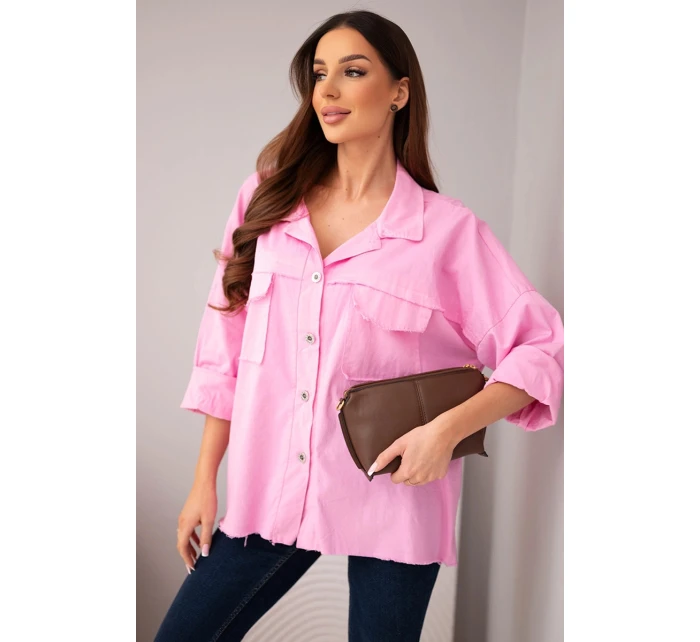 Dámske bavlnené tričko s vreckami svetloružové