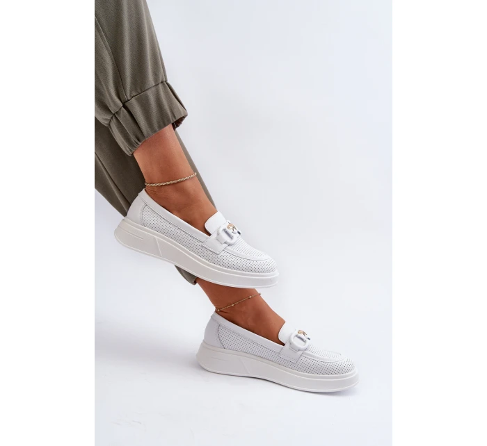 Dámské kožené mokasíny na platformě bílé model 21655823 - S.Barski