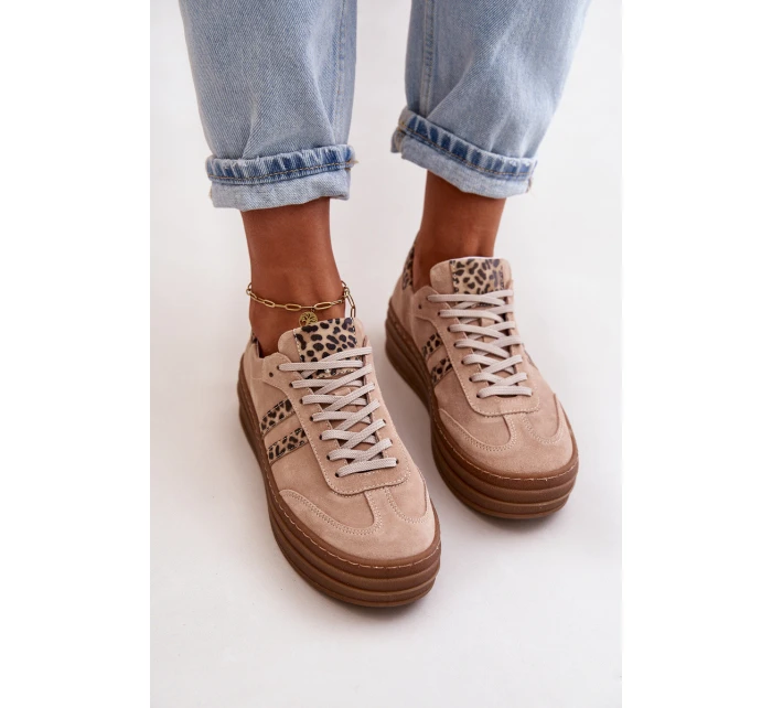 Zazoo N1068S4 Damskie Zamszowe Sneakersy Na Platformie Panterka Różowe