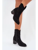 Dámské Ažurové Kožené Botky Na Podpatku model 21686926 Černé - S.Barski