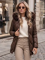 Dámska zimná prešívaná bunda LOVEINSIDE s kožušinou, hnedá, FashionStreet TY5052
