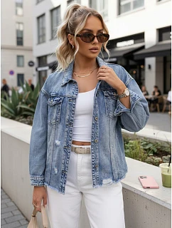 Dámska džínsová bunda s odrením modrá FashionStreet TY5687