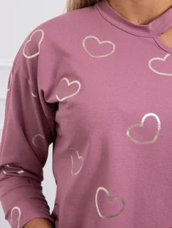 Blúzka s potlačou srdca tmavo ružová