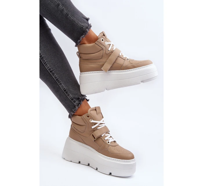 Zazoo 3450 Skórzane Sneakersy Damskie Beżowe