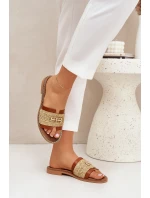 Kožené Pantofle S Dekorativním A Pletením Hnědé model 21684096 - Zazoo