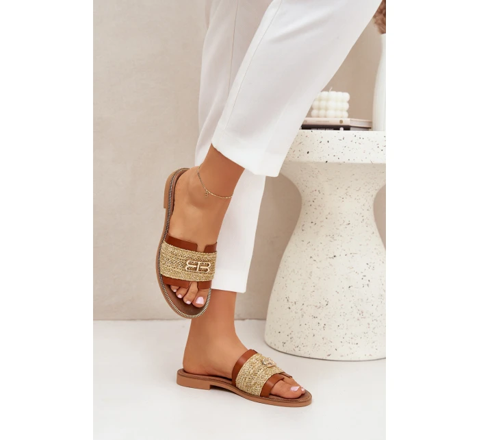 Kožené Pantofle S Dekorativním A Pletením Hnědé model 21684096 - Zazoo