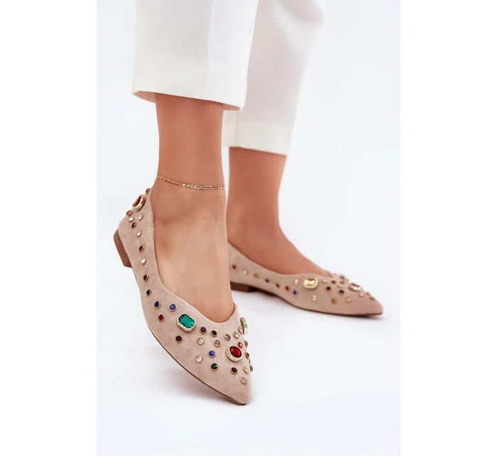 Baleriny Damskie Zdobione Kryształkami Beżowe Valena