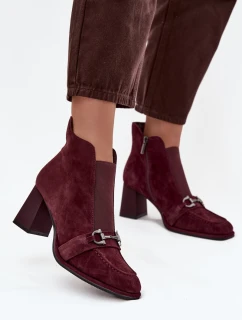 Botki Damskie Z Naturalnego Zamszu Na Słupku Artiker 57C0222 Bordowe