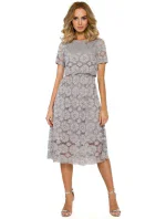 model 16165131 Krajkové midi šaty s výstřihem šedé - Moe model 16165131 Krajkové midi šaty s výstřihem šedé - Moe