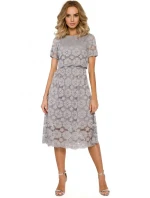 M405 Čipkové midi šaty s výstrihom - šedé