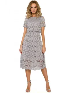model 16165131 Krajkové midi šaty s výstřihem šedé - Moe