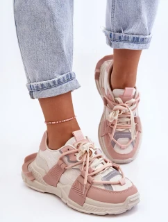 Dámske módne šnurovacie športové topánky béžovo-ružové Chillout!