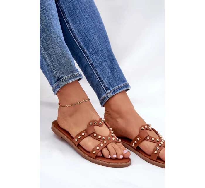 Dámske zdobené ploché papuče - ťava Adivrae