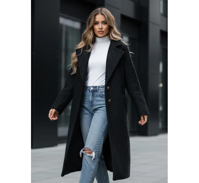 Dámský dlouhý kabát z ovčí kůže černý Dstreet model 21994154 - FashionStreet