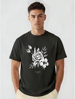 Pánske bavlnené tričko nadrozmernej veľkosti s čiernou potlačou FashionStreet NX1040R