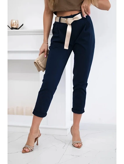 Kalhoty model 22047106 s páskem námořnická modř - K-Fashion