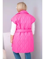 Dámske Plus veľkosť prešívaná vesta s opaskom a golierom Neon Pink