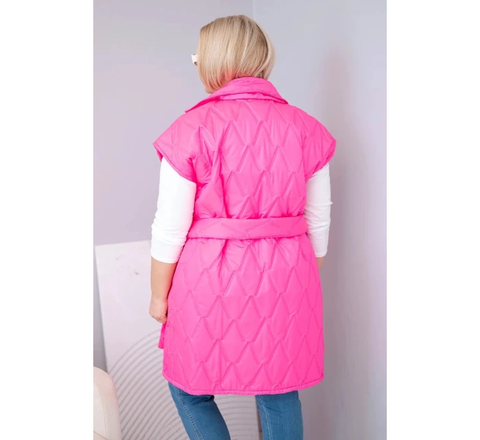 Dámske Plus veľkosť prešívaná vesta s opaskom a golierom Neon Pink