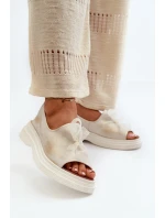 Zazoo 2939 Skórzane Sandały Damskie Z Kokardką Złoty Przecierany