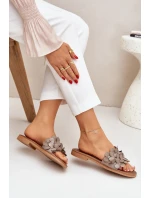 Zazoo 40381 Damskie Skórzane Klapki Na Płaskim Obcasie Taupe