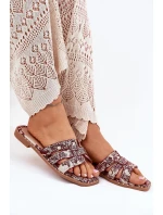 Zdobione Klapki Na Płaskim Obcasie Bordowe Anniles