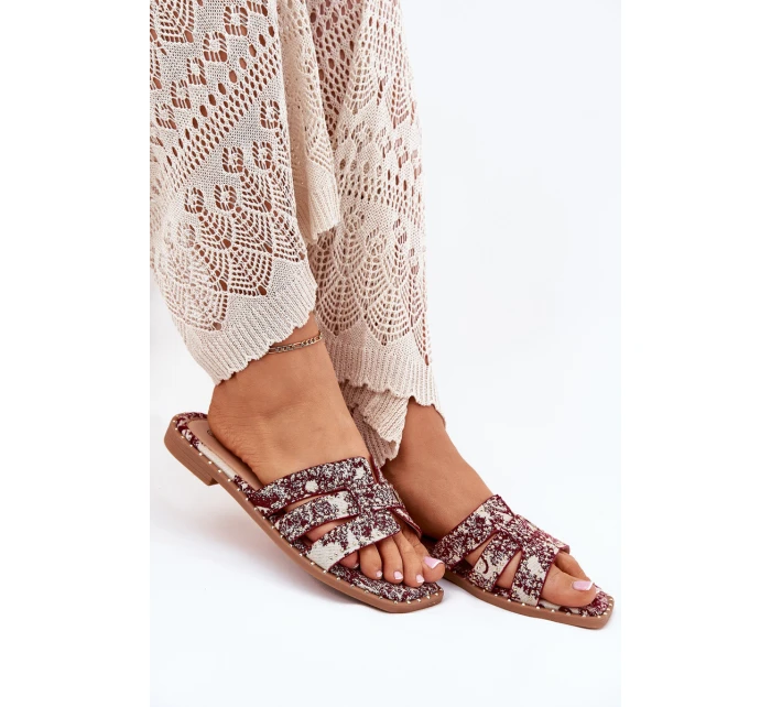 Zdobione Klapki Na Płaskim Obcasie Bordowe Anniles