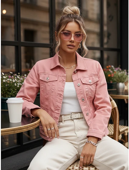 Dámská růžová džínová bunda model 22145672 růžová - FashionStreet