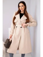 Dámský kabát s páskem a zlatými přezkami béžový Dámský kabát s páskem a zlatými přezkami béžový