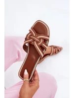 Klapki Damskie Płaskie Z Przeplatającymi Się Paskami Brązowe Acimine Klapki Damskie Płaskie Z Przeplatającymi Się Paskami Brązowe Acimine