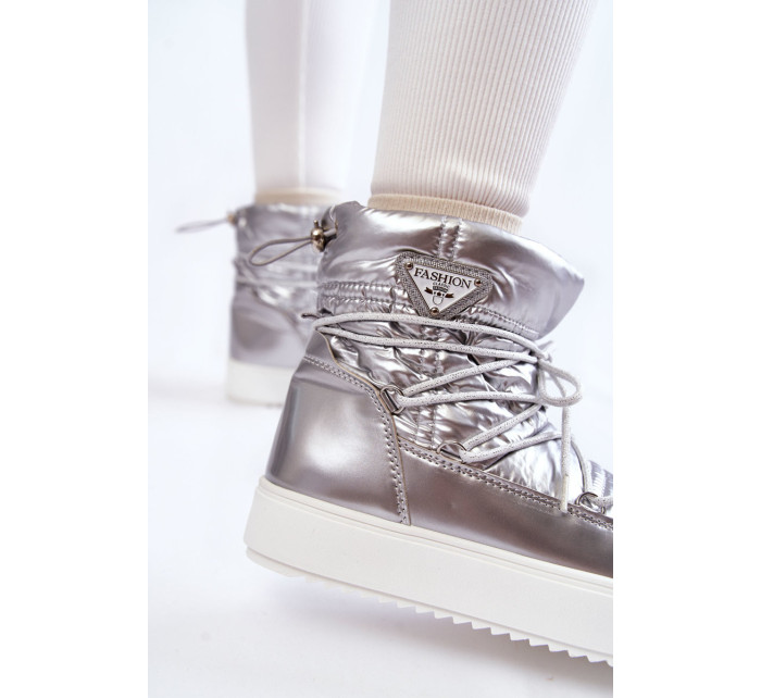 Dámske módne šnurovacie snehové topánky strieborné Carrios