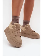 Dámské zateplené sportovní boty na platformě model 21817728 Béžová - Big Star Dámské zateplené sportovní boty na platformě model 21817728 Béžová - Big Star