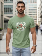 Pánske bavlnené tričko s potlačou auta svetlozelené FashionStreet NX5087R