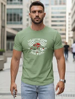 Pánske bavlnené tričko s potlačou auta svetlozelené FashionStreet NX5087R