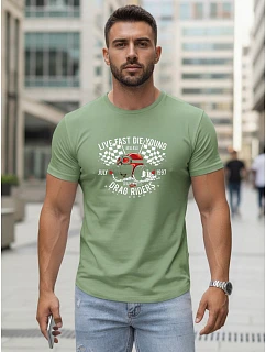 Pánske bavlnené tričko s potlačou auta svetlozelené FashionStreet NX5087R