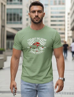 Pánske bavlnené tričko s potlačou auta svetlozelené FashionStreet NX5087R