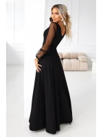 LORETTA dlouhé šaty s rukávy a výstřihem černé model 21791763 - numoco