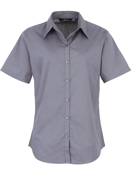 PR 302 Popelínová halenka s krátkým rukávem model 22482861 steel - Premier PR 302 Popelínová halenka s krátkým rukávem model 22482861 steel - Premier