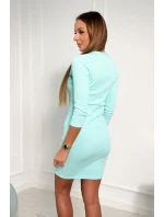 Rebrované šaty s ozdobnými gombíkmi mint