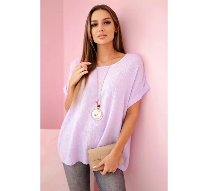 Mušelínová halenka s náhrdelníkem světle fialová Mušelínová halenka s náhrdelníkem světle fialová