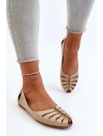 model 21650286 Pohodlné Dámské Kožené Baletky Beige - Zazoo