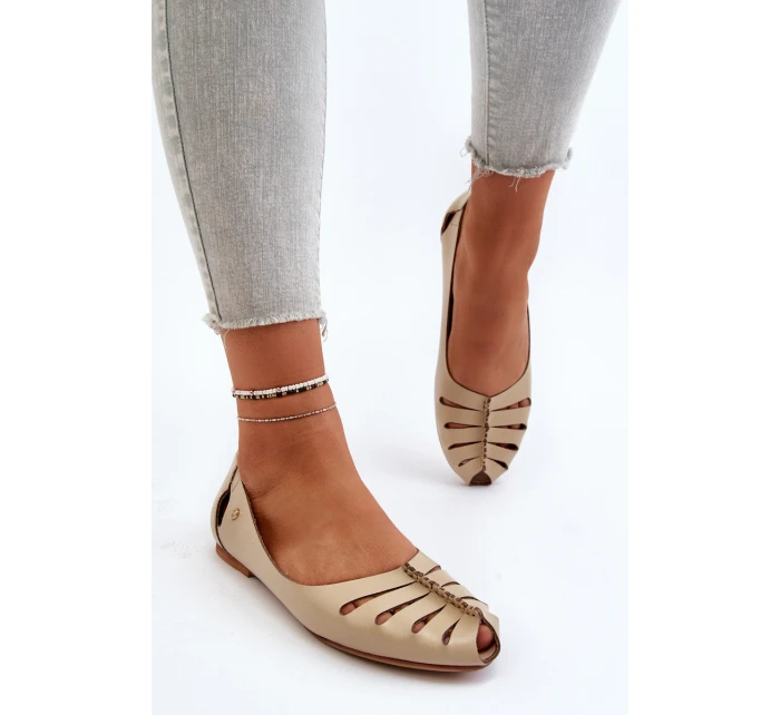 model 21650286 Pohodlné Dámské Kožené Baletky Beige - Zazoo